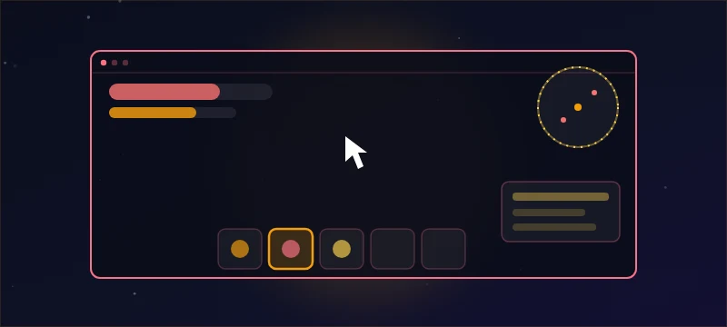 A game HUD wireframe with health bars, minimap, hotbar and quest tracker