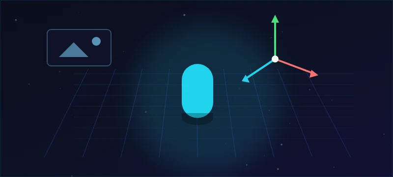 A 3D viewport with perspective ground grid, capsule player and XYZ gizmo