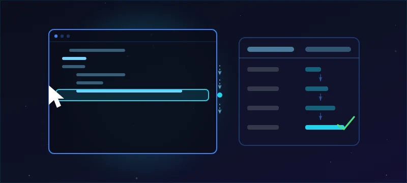 A reading cursor tracing down a code file beside a ledger of running values