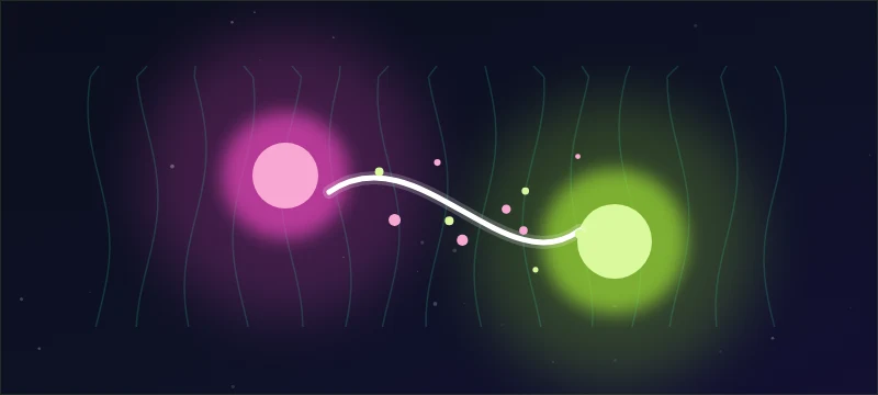 Plasma energy orbs connected by a beam over a distortion-warped grid